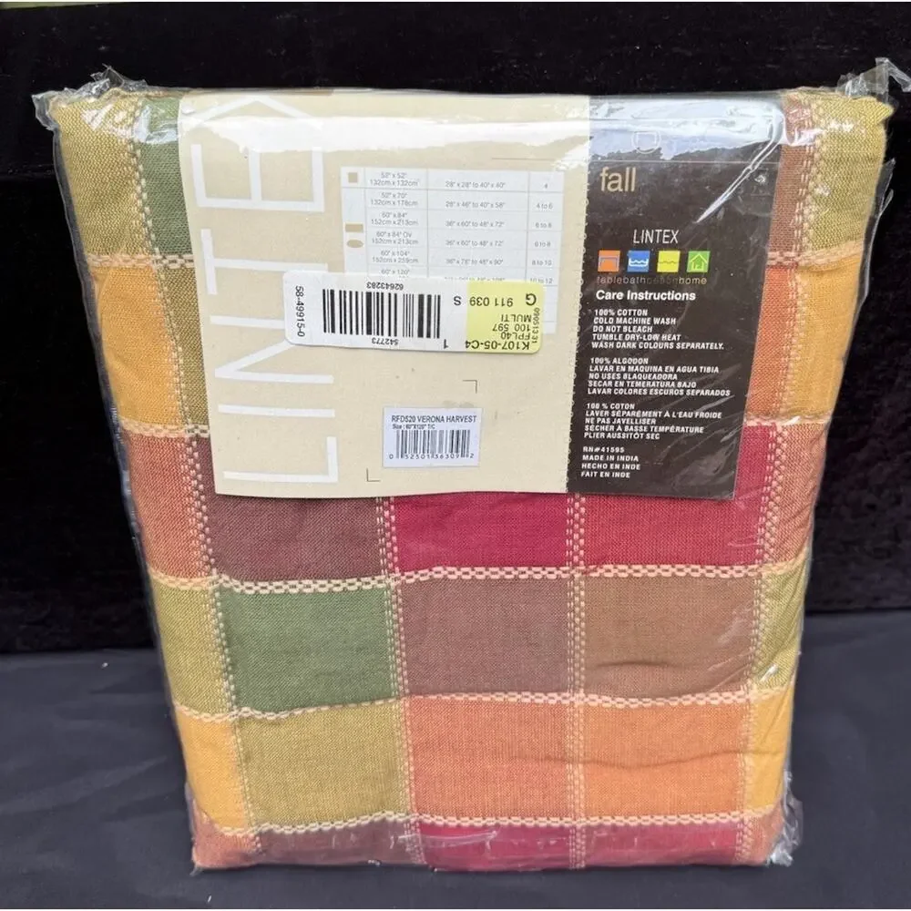 Lintex 100% Cotton Plaid Tablecloth Thanksgiving Dobby Plaid 60”X 120” NEW
